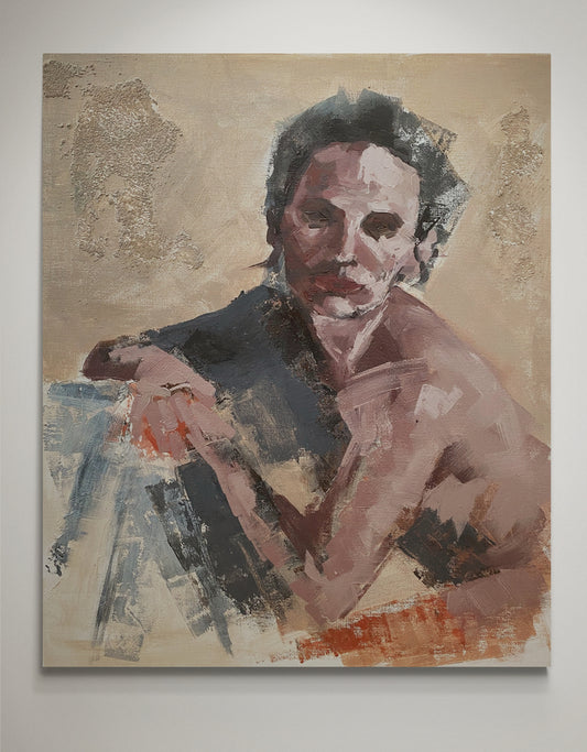 Oil painting depicting abstracted female form